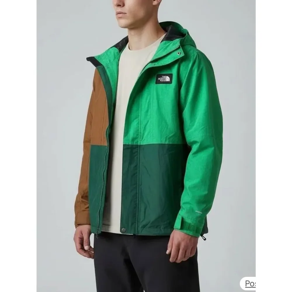 The North Face Hyvent Colorblock Hooded Windbreaker Jacket Green Brown Men’s XL